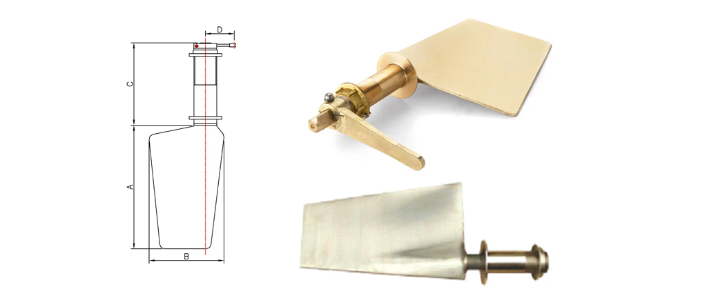 Bronze marine rudder and trunk assembly with dimensional drawing