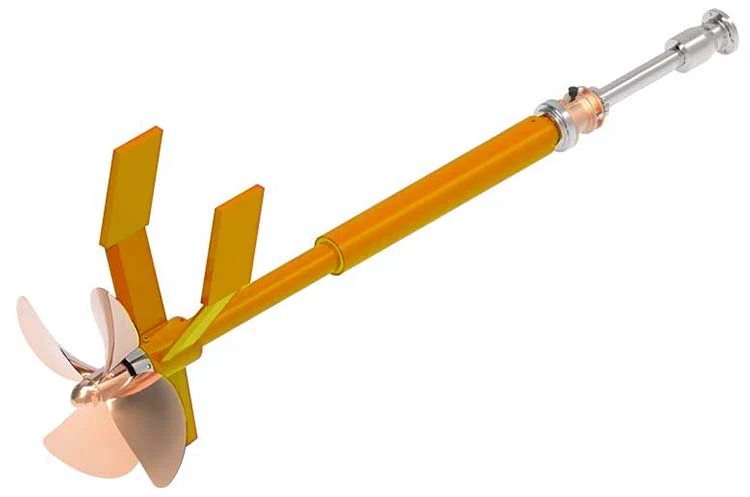 Complete marine propulsion shaft line with propeller, tail shaft, bracket and coupling components