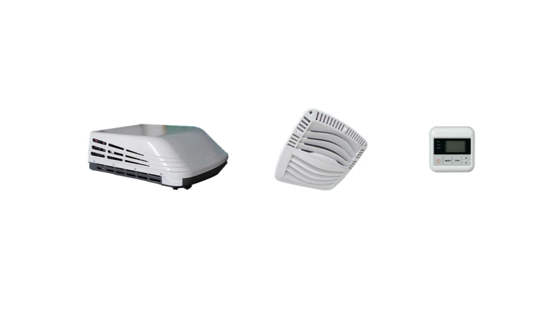 Coolmar MAT-012 rooftop marine air conditioner with outlets and controller