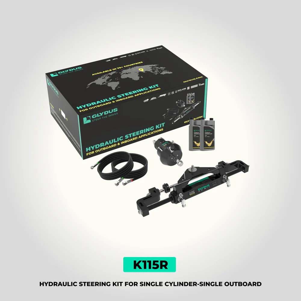 Glydus K115R hydraulic steering system for a compatible single outboard up to 115 HP