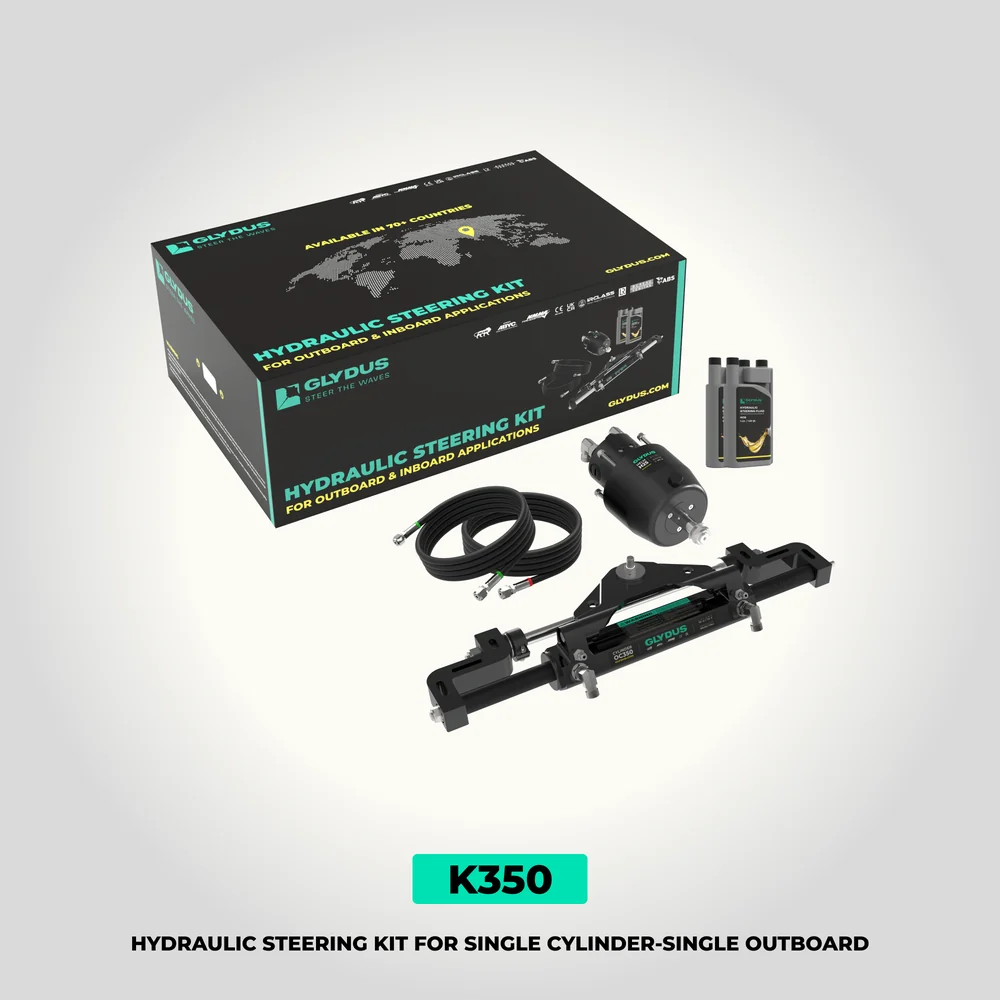 Glydus K350 regular-use hydraulic steering system for a compatible single outboard up to 350 HP