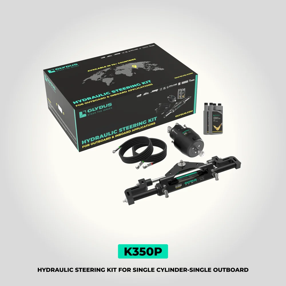 Glydus K350P aggressive-use hydraulic steering system for a compatible single outboard up to 350 HP