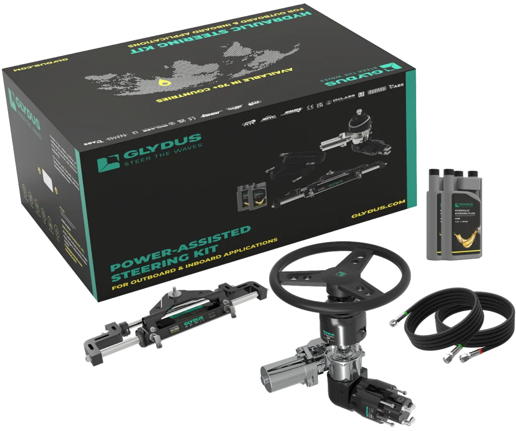 Glydus integrated power-assisted steering unit for a compatible outboard installation