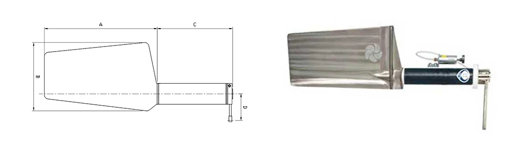 GRP marine rudder trunk assembly with dimensional drawing
