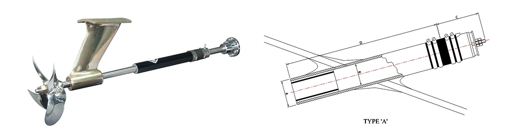GRP marine stern gear installation and dimensional drawing