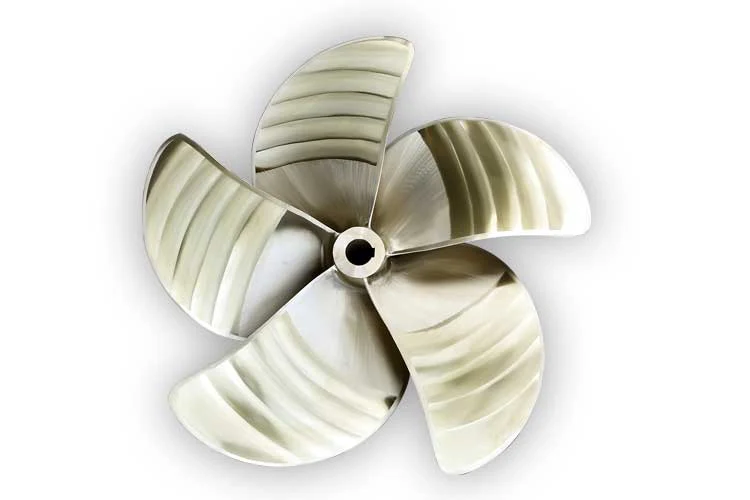 Precision-finished five-blade bronze marine propeller