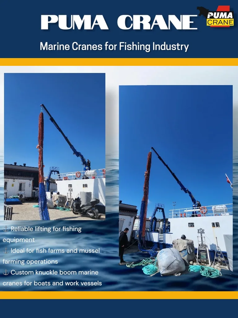 Marine crane installed on a fishing-vessel deck