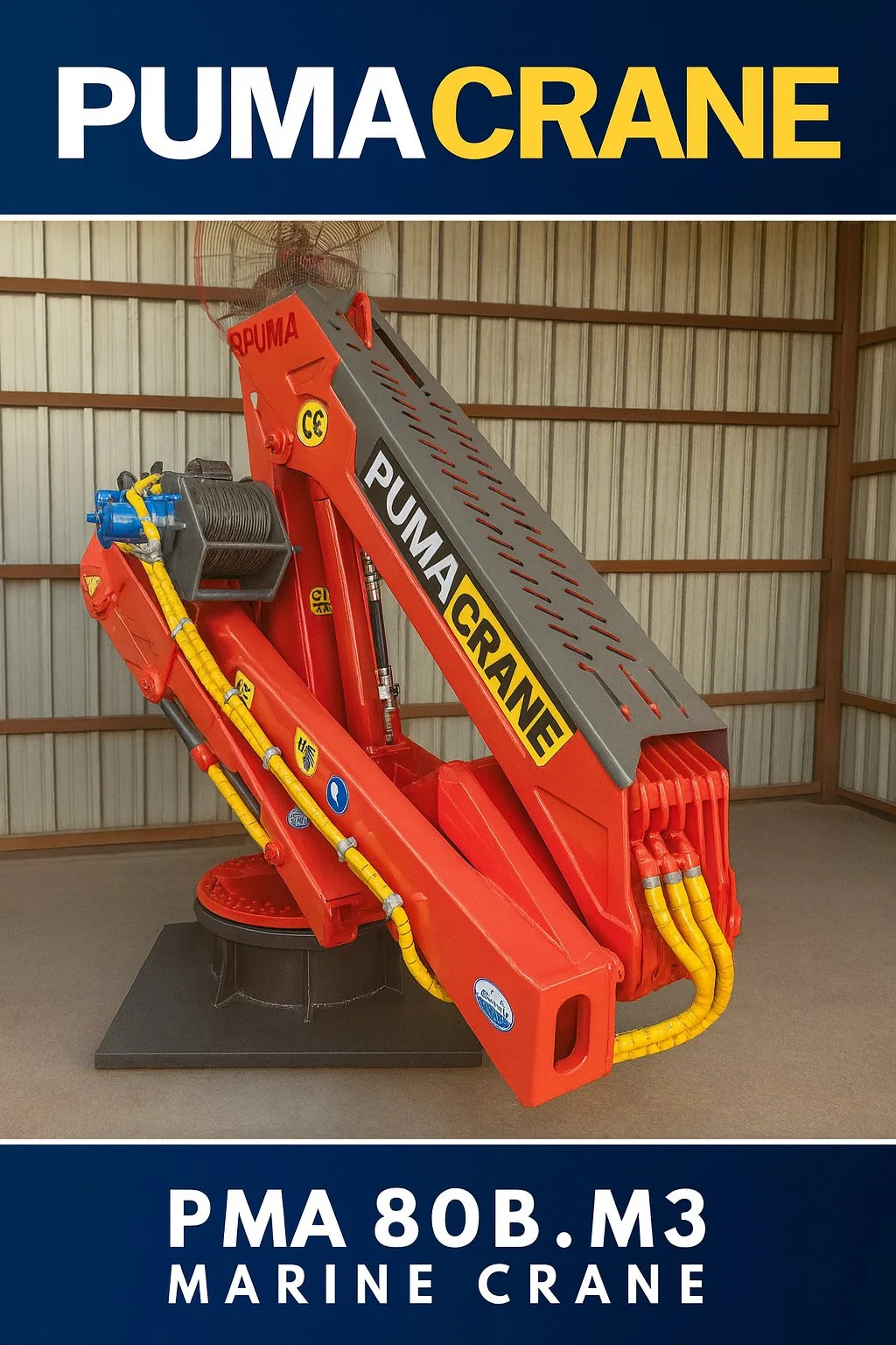 PMA 80 B.M3 marine crane shown in a manufacturer workshop
