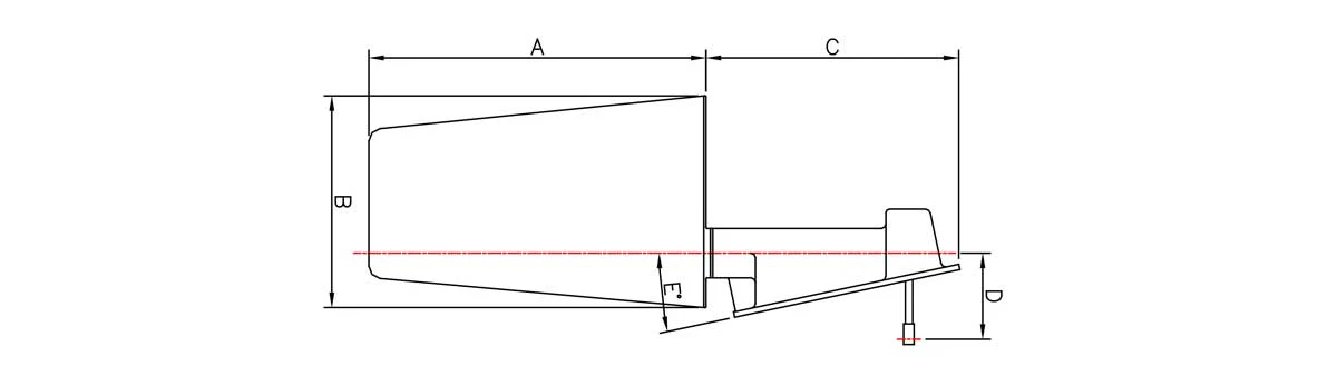 Transom-mounted marine rudder assembly with dimensional drawing