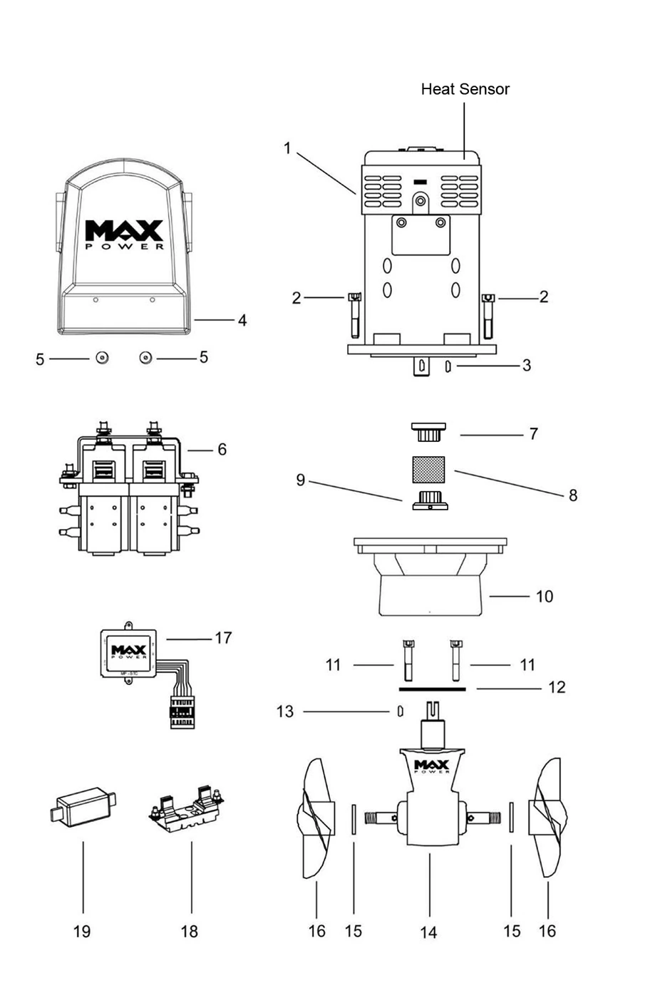 Max Power CT125 technical reference diagram for bow or stern thruster selection reference
