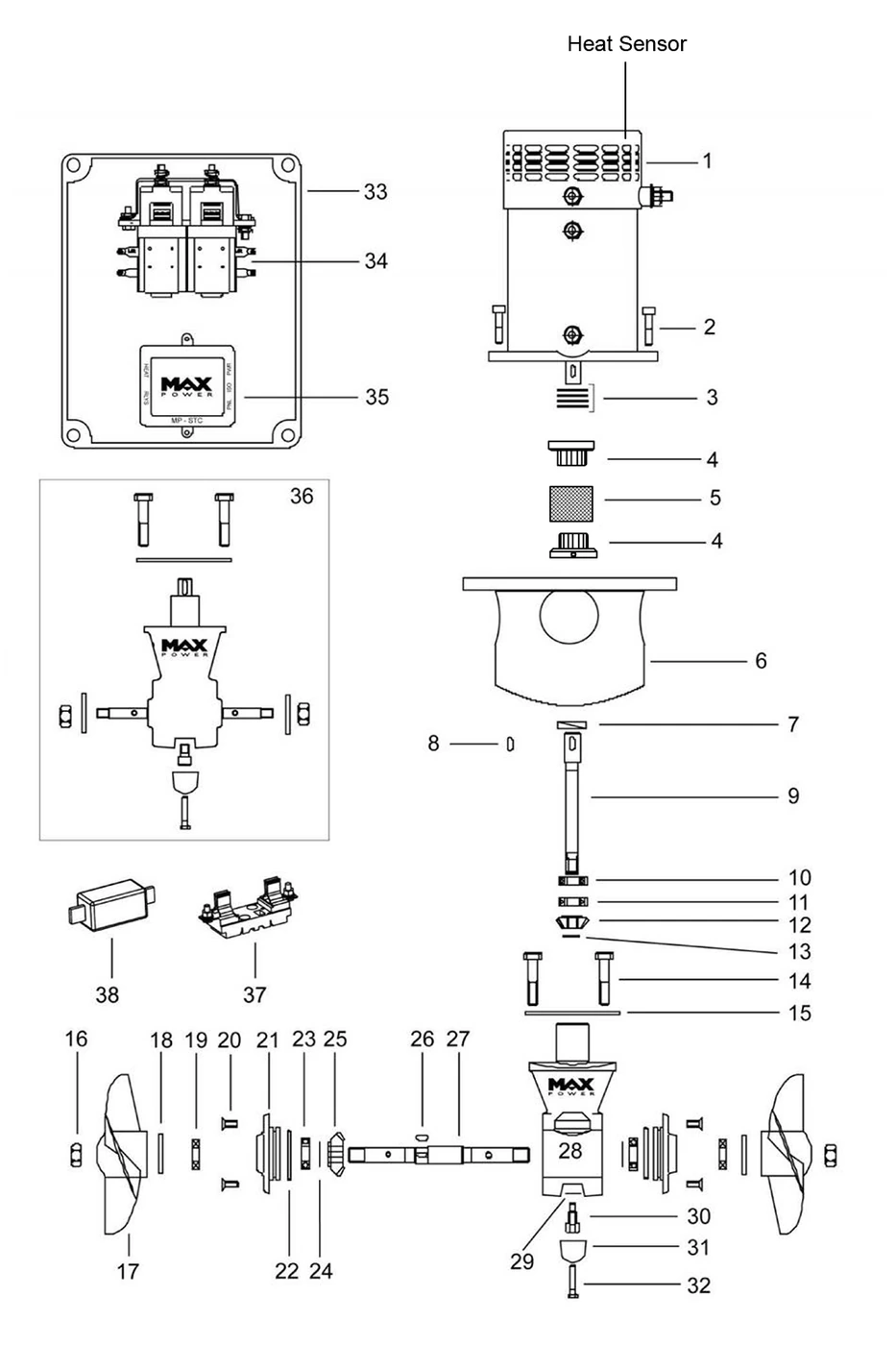 Max Power CT300 technical reference diagram for bow or stern thruster selection reference