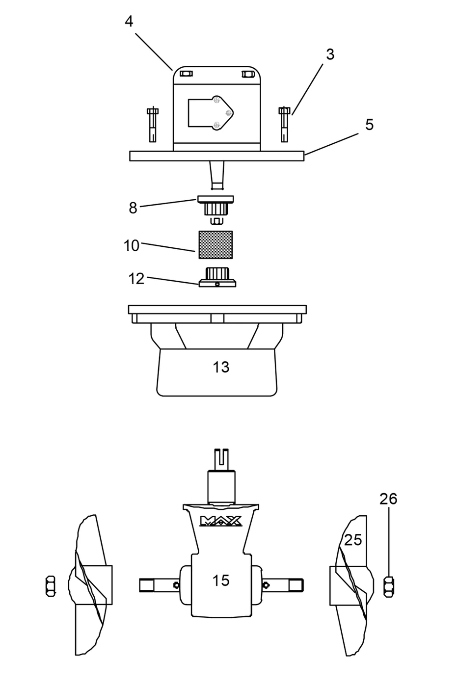 Max Power HYD225 technical reference diagram for bow or stern thruster selection reference
