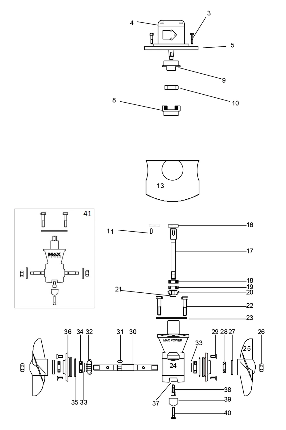 Max Power HYD325 technical reference diagram for bow or stern thruster selection reference