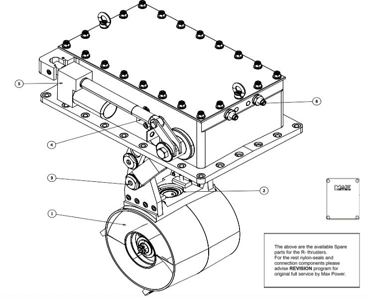 Max Power R200 technical reference diagram for bow or stern thruster selection reference
