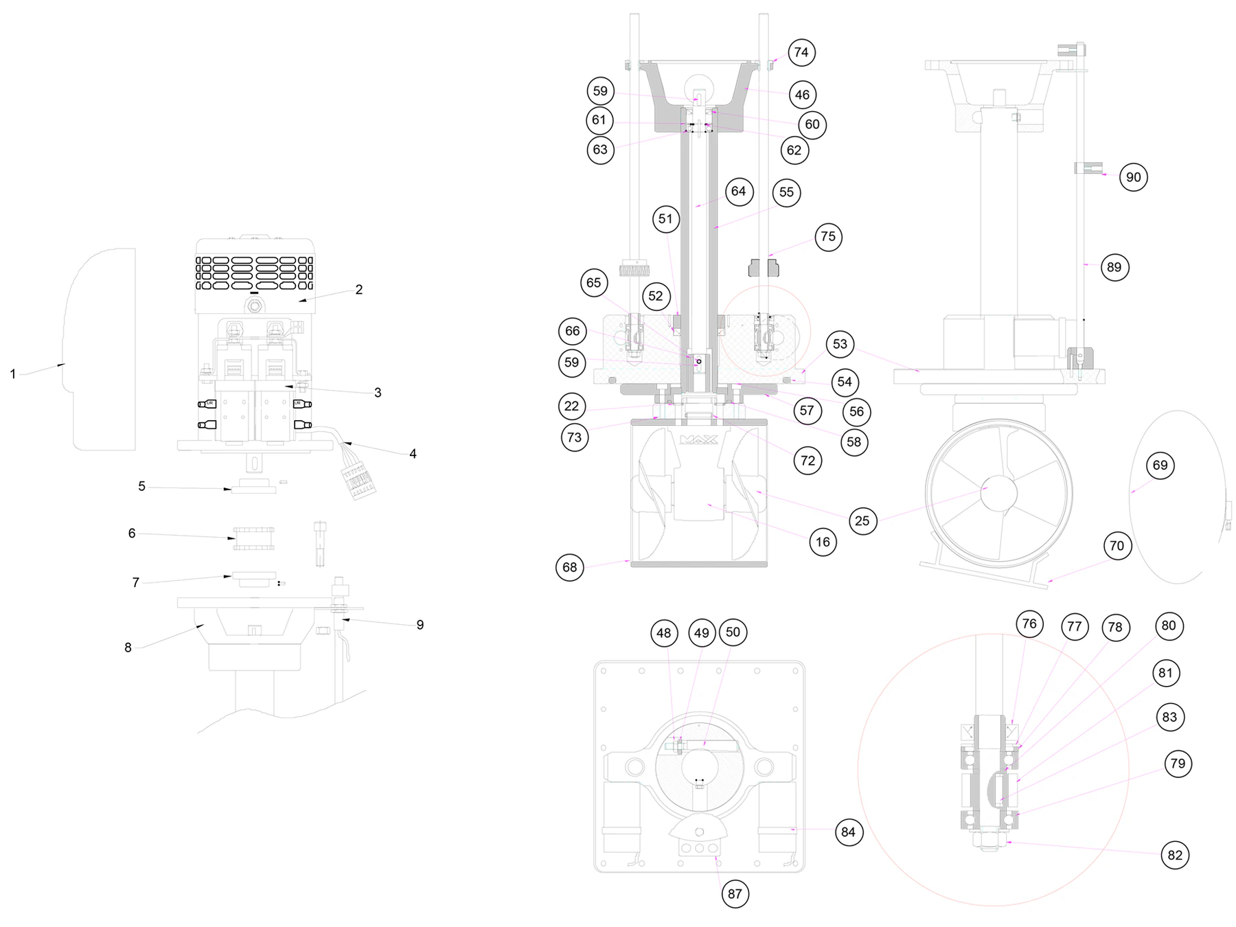 Max Power VIP150 Electric technical reference diagram for bow or stern thruster selection reference